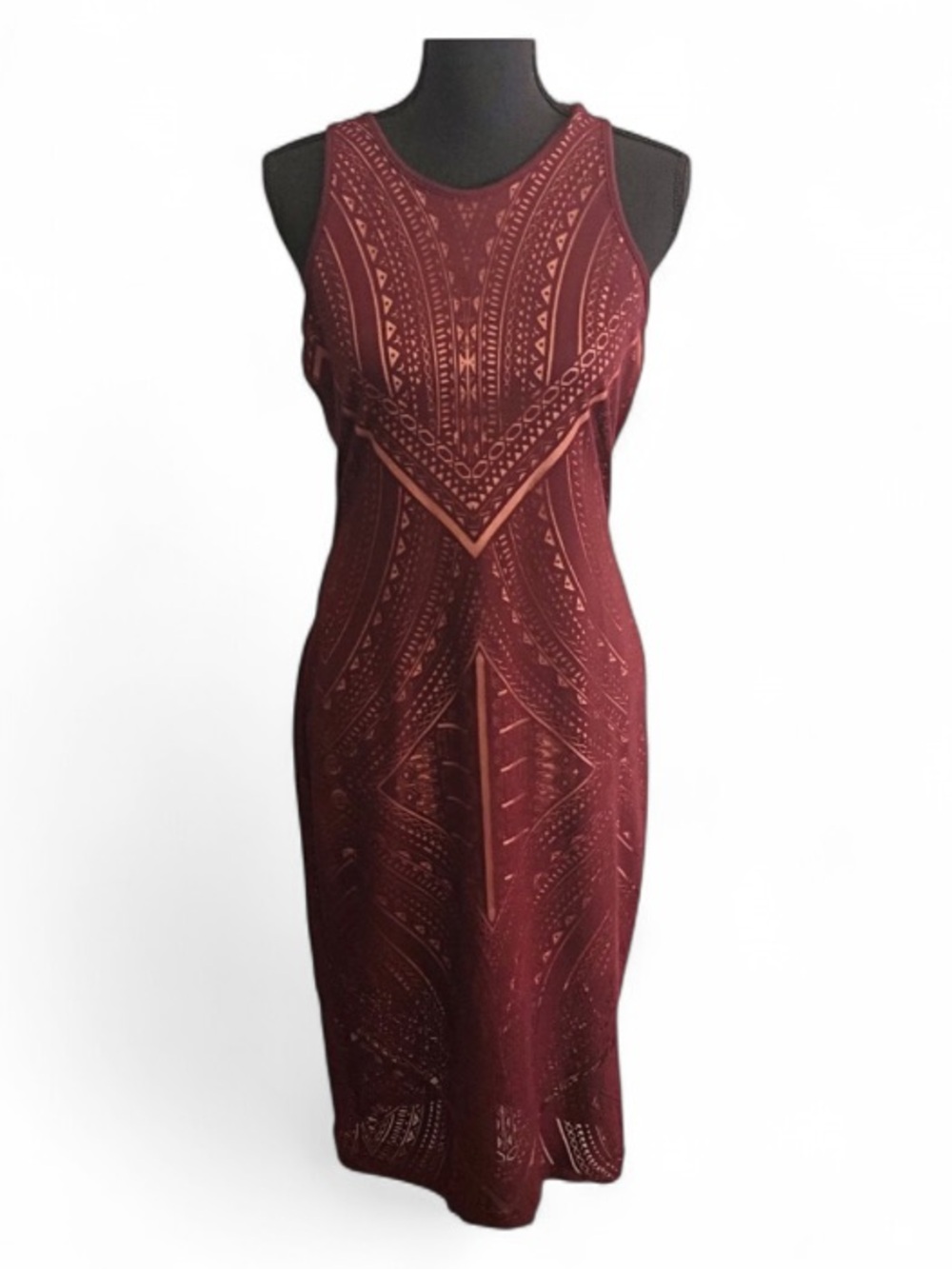 Mossimo Supply Co. Sleeveless Burgundy Geometric Maxi Dress size M